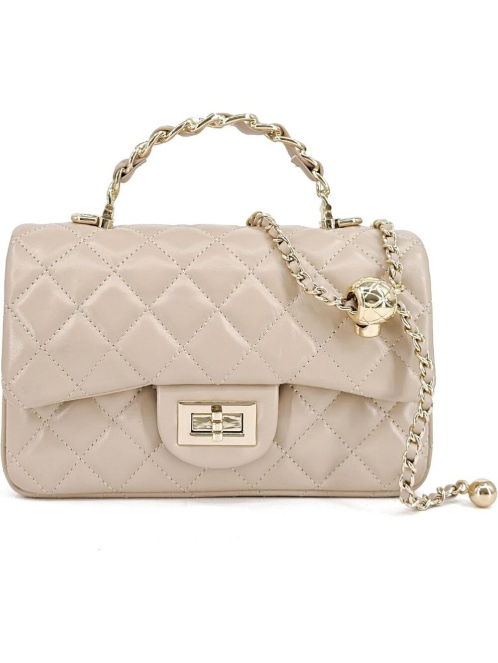 Chic Small Quilted Leather Crossbody Bag with Gold-Tone Handle & Flap Closure